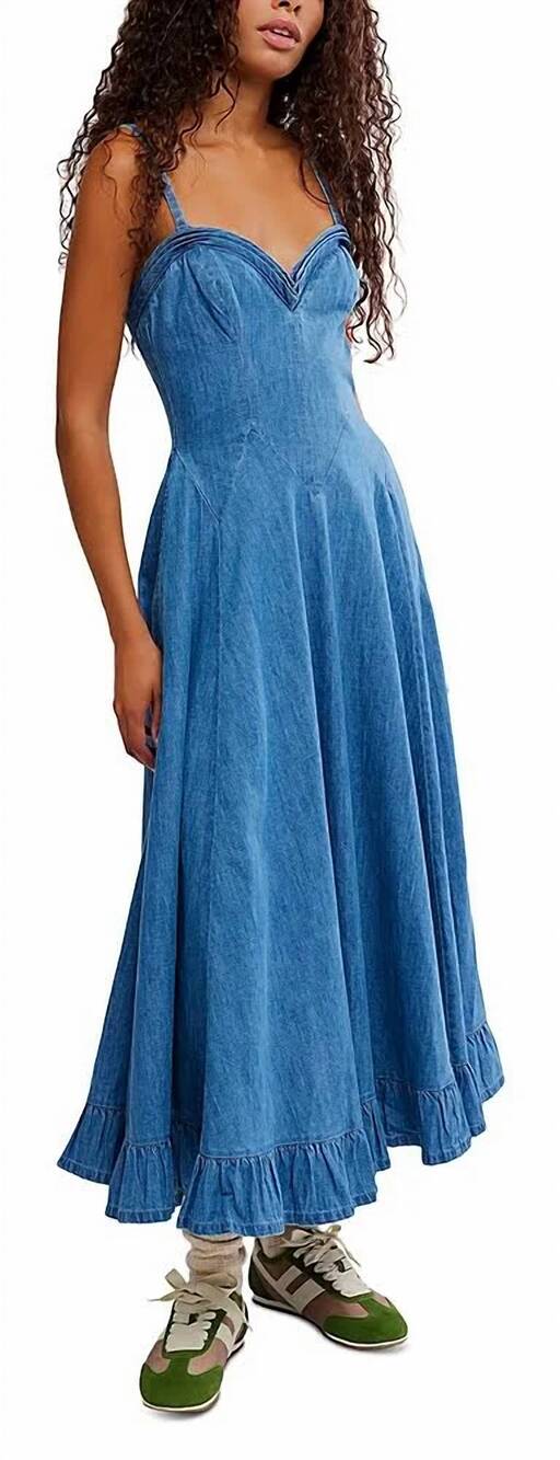 NEW FREE PEOPLE another season midi dress in denim